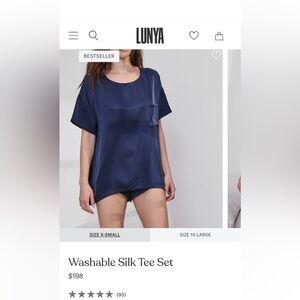 Lunya navy blue washable silk tee set -pajamas